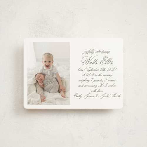 This is a fern petite birth announcements with standard by Megan Davis called walden printing on signature in petite