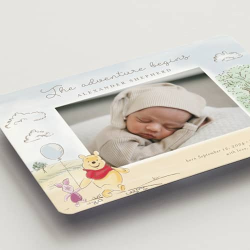 This is a sand birth announcement magnets with standard by frau brandt called winnie adventure printing on magnet paper in magnet