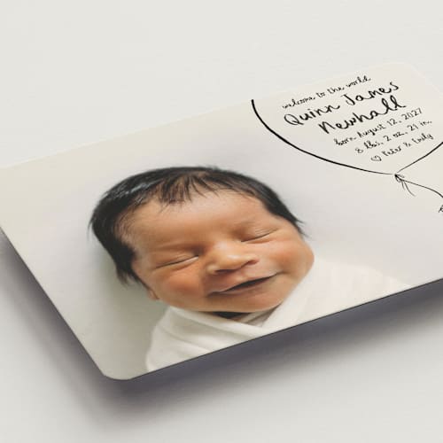 This is a ink birth announcement magnets with standard by Pink House Press called disney's classic pooh printing on magnet paper in magnet