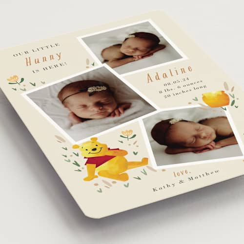 This is a honey birth announcement magnets with standard by Oma N. Ramkhelawan called our little hunny printing on magnet paper in magnet