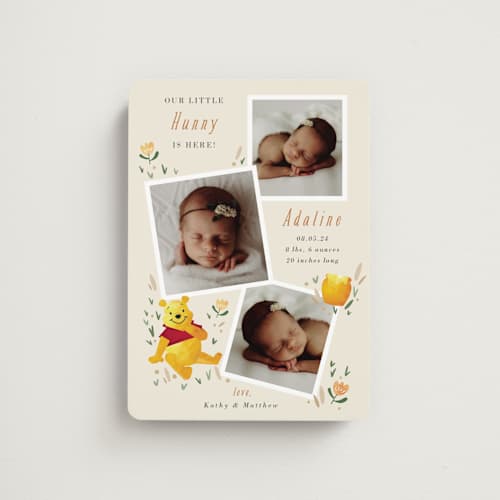 This is a honey birth announcement magnets with standard by Oma N. Ramkhelawan called our little hunny printing on magnet paper in magnet