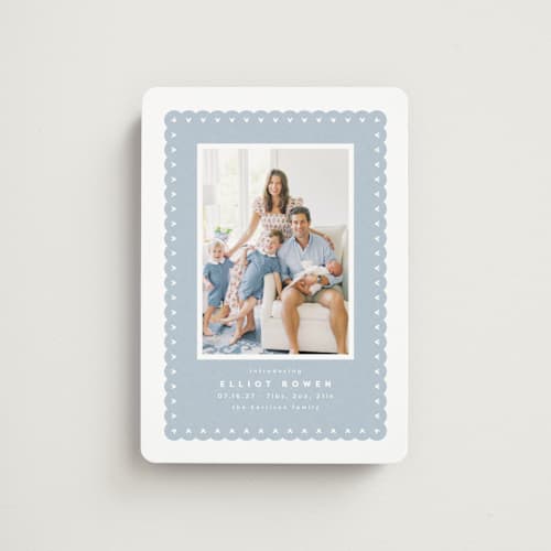 This is a chambray birth announcement magnets with standard by Lea Delaveris called mickey fabric frame printing on magnet paper in magnet
