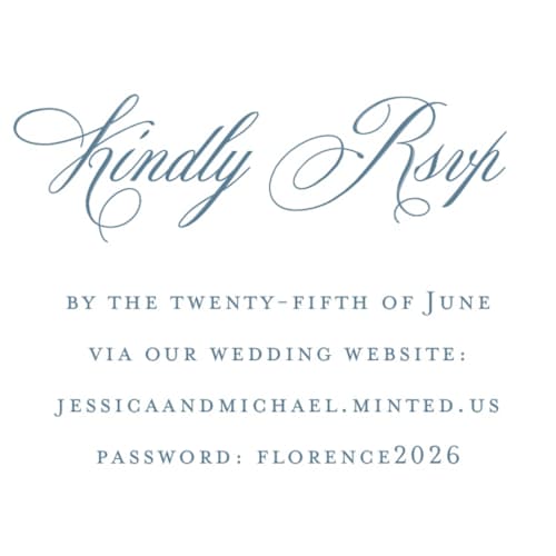 This is a dusty blue enclosure cards with standard by Jennifer Postorino called empire printing on signature in mini