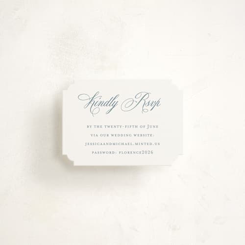 This is a dusty blue enclosure cards with standard by Jennifer Postorino called empire printing on signature in mini