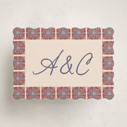 This is a terracotta enclosure cards with standard by Katharine Watson called block print tile printing on signature in mini