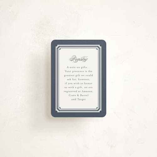 This is a french blue enclosure cards with standard by Jennifer Postorino called ariah printing on signature in mini