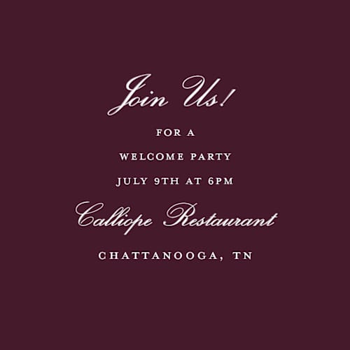 This is a burgundy enclosure cards with standard by Stacey Meacham called engraved names printing on signature in mini