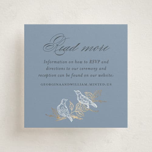 This is a cornflower enclosure cards with foil pressed by Grae called meet me in the garden printing on signature in mini