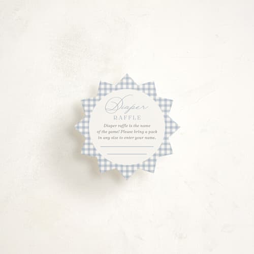 This is a baby blue insert cards with standard by Olivia Raufman called gingham rockinghorse printing on signature in mini