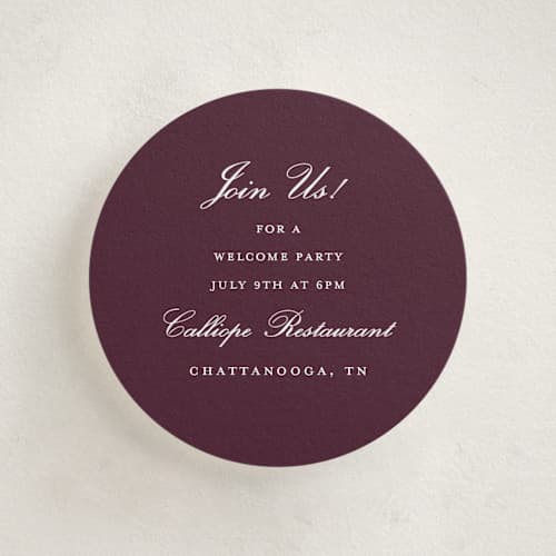 This is a burgundy enclosure cards with standard by Stacey Meacham called engraved names printing on signature in mini