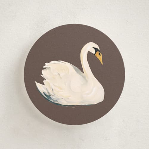 This is a leather enclosure cards with standard by Teju Reval called painted swan printing on signature in mini