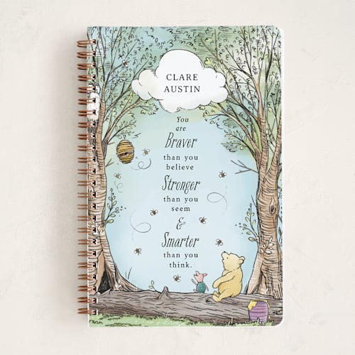 This is a robin’s egg journals with standard by Becky Nimoy called disney's winnie the pooh in the wood printing on premium cover stock in notebook