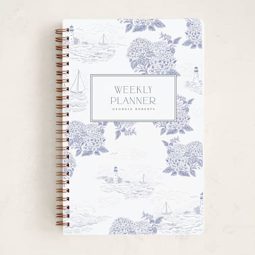 This is a periwinkle journals with standard by Jenna Holcomb called coastal toile printing on premium cover stock in notebook