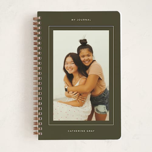 This is a olive journals with standard by Kristel called framed journal printing on premium cover stock in notebook