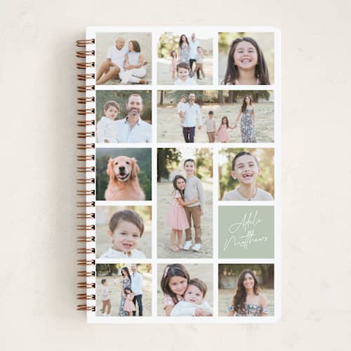 This is a sage journals with standard by 2birdstone called family collage printing on premium cover stock in notebook