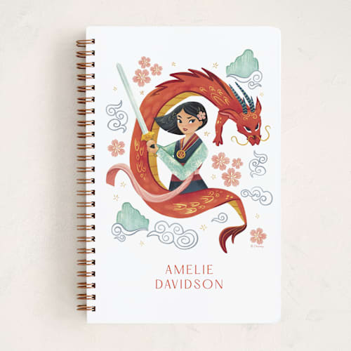 This is a crimson journals with standard by curiouszhi called disney's warrior princess mulan printing on premium cover stock in notebook