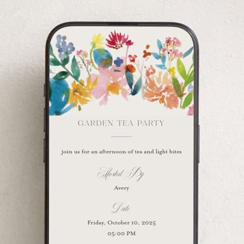 This is a garden online birthday invitations by Lori Wemple called garden tea printing on digital paper in standard