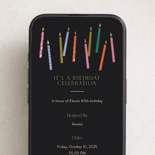 This is a midnight online birthday invitations by Ellen Schlegelmilch called scattered candles printing on digital paper in standard