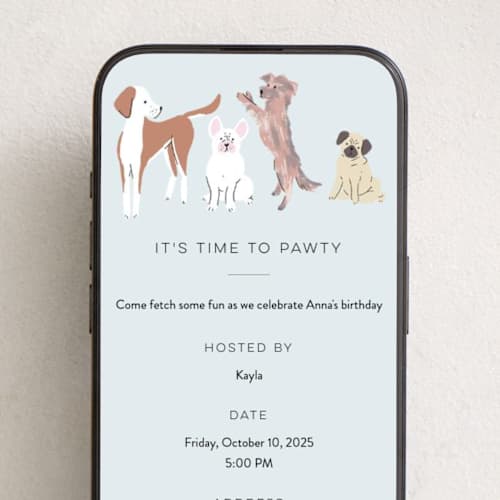 This is a sky online birthday invitations by Everett Paper Goods called pup party printing on digital paper in standard