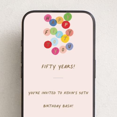 This is a coral online birthday invitations by Pati Cascino called happy 50 to you printing on digital paper in standard