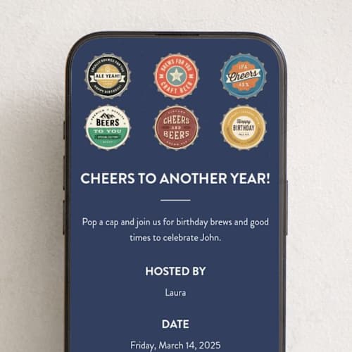 This is a navy online birthday invitations by Hooray Creative called bottle caps printing on digital paper in standard
