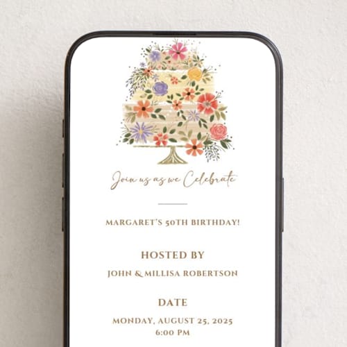This is a garden online birthday invitations by Paper Sun Studio called celebration cake printing on digital paper in standard