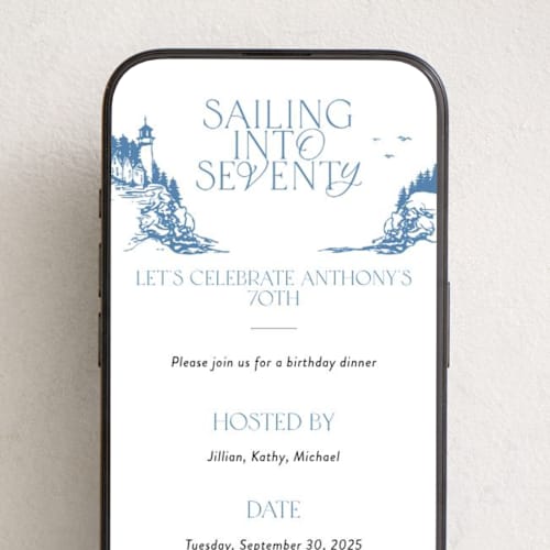This is a sapphire online birthday invitations by Tennie and Co. called sailing printing on digital paper in standard