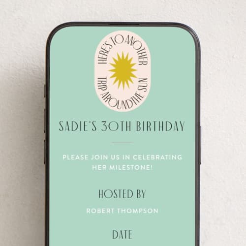 This is a pool online birthday invitations by Morgan Kendall called around the sun printing on digital paper in standard
