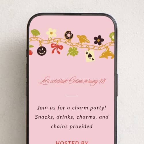 This is a sour cherry online birthday invitations by Sam Dubeau called charm party printing on digital paper in standard