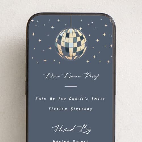 This is a slate online birthday invitations by Jennifer Lew called disco printing on digital paper in standard
