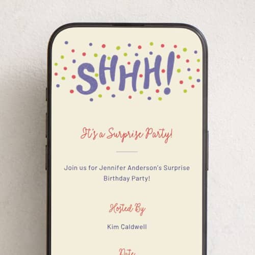 This is a grape online birthday invitations by Sharon Sommerhalter called shhh...it's a surprise printing on digital paper in standard