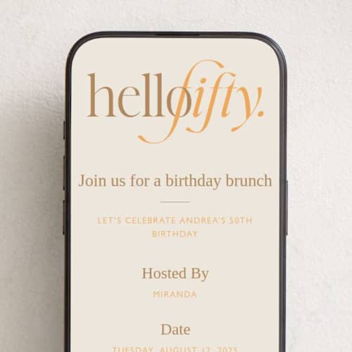 This is a marigold online birthday invitations by Vera Lim called hello fifty party printing on digital paper in standard