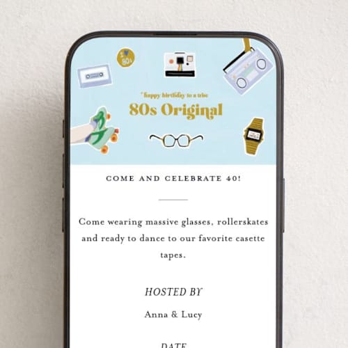 This is a aqua online birthday invitations by Lottie Aldarwish called 80s original printing on digital paper in standard