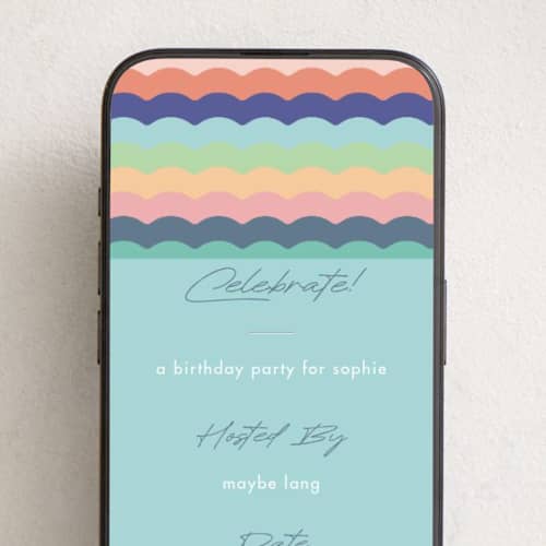 This is a teal online birthday invitations by Lori Wemple called color wave printing on digital paper in standard