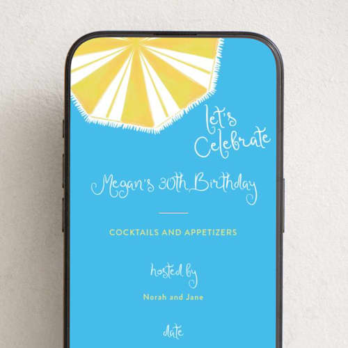 This is a sunny online birthday invitations by Tamara Hilje called umbrella printing on digital paper in standard