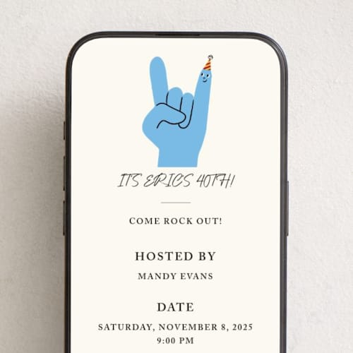 This is a bluebird online birthday invitations by mo kelley called rock on! printing on digital paper in standard