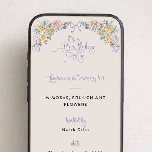 This is a lilac online birthday invitations by Tamara Hilje called amalfitana printing on digital paper in standard