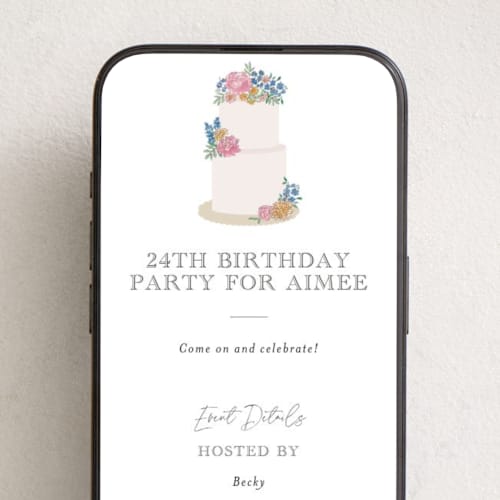 This is a summer online birthday invitations by Itsy Belle Studio called garden cake printing on digital paper in standard