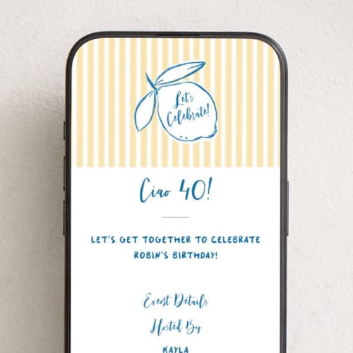 This is a lemon online birthday invitations by Jelena Vuletic called citrine printing on digital paper in standard