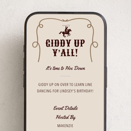 This is a chardonnay online birthday invitations by Sherley Ferreira called giddy up, y'all! printing on digital paper in standard