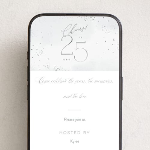 This is a cloud online invitations by Kristie Kern called happy 25th anniversary! printing on digital paper in standard