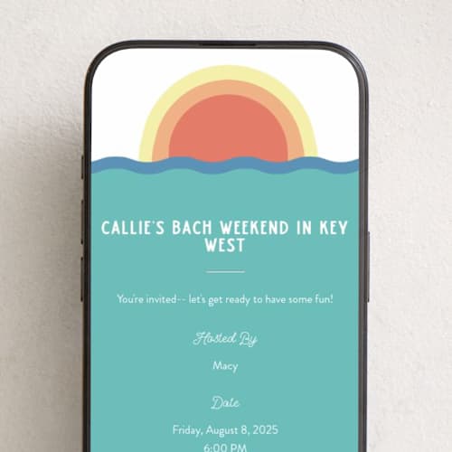 This is a sunset online invitations by Emily Sabol Goss called laid back printing on digital paper in standard