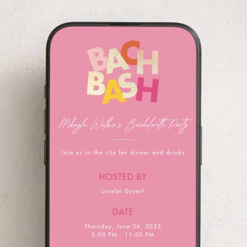 This is a blush online invitations by Angela Garrick called bach bash printing on digital paper in standard