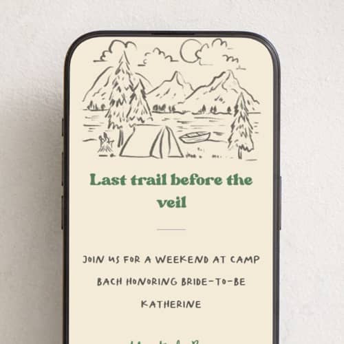 This is a forest online invitations by Creo Study called camp bach printing on digital paper in standard