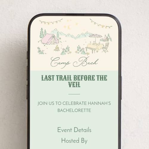 This is a sherbet online invitations by Honey Island Studio called camp bach printing on digital paper in standard