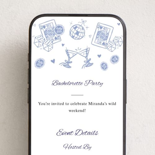 This is a robins egg blue online invitations by Katie Kable called lucky in love bachelorette printing on digital paper in standard