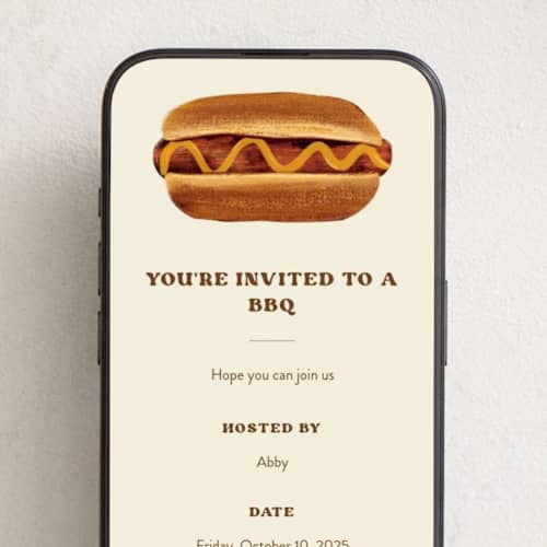 This is a mustard online invitations by Gwen Bedat called bbq printing on digital paper in standard