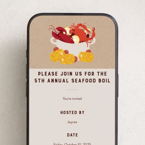 This is a kraft online invitations by Rebecca Smith called seafood boil printing on digital paper in standard
