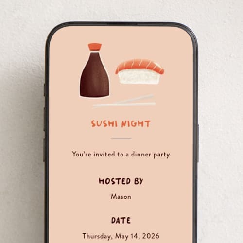 This is a salmon online invitations by Gwen Bedat called sushi printing on digital paper in standard
