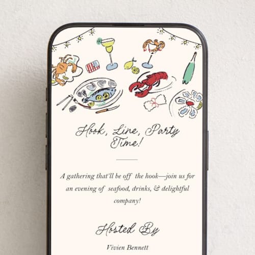 This is a seashell online invitations by Sarah Rosenthal called hook, line, party time printing on digital paper in standard